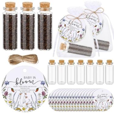 Imagem de Liliful 25 conjuntos de lembrancinhas de festa para chá de bebê, mamadeiras organizadoras de sementes de bebê em flor, garrafas de vidro com rolha de cortiça com etiquetas de agradecimento e bolsa de
