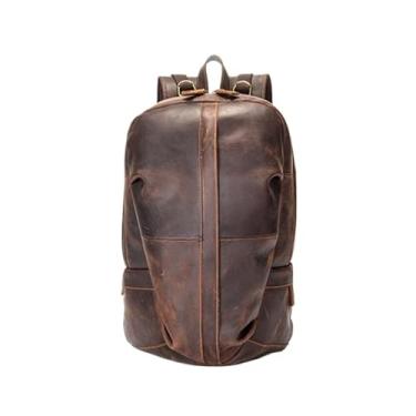 Imagem de Mochila de couro genuíno macio de grande capacidade para homens, adequada para laptop de 15 polegadas, bolsa de viagem preta para homens(Dark brown)