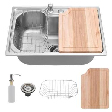 Imagem de Kit Cuba Aço Inox Gourmet Cozinha Acessórios Simples C/ Tábua - Holtte