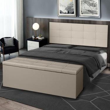 Imagem de Kit Painel e Calçadeira Baú Roma Casal Queen 160cm Suede Bege - Montan