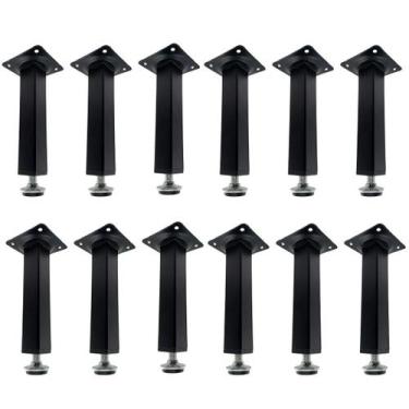 Imagem de Kit 12 Pé Para Móveis Regulável Quadrado Preto 15cm em Metal - RENNA