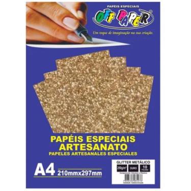 Imagem de Papel Glitter Metalico Ouro A4 250g 10 Fls - Off Paper