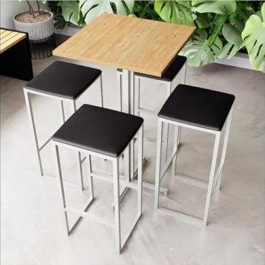 Imagem de Conjunto Mesa Alta Bar Bistrô Quadrada Pinus 4 Bancos Estofado Industrial White