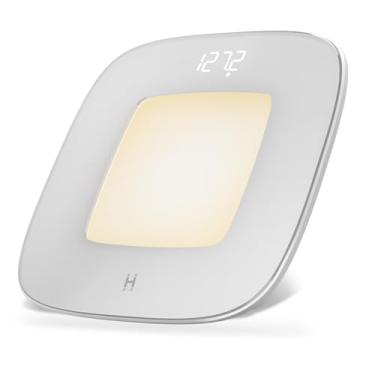 Imagem de Homedics Balança digital de banheiro, iluminação central ambiente com sensor de movimento, vidro temperado elegante, medição de peso de alta precisão de até 181 kg, design sustentável, branca