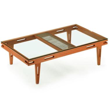 Imagem de Mesa De Centro Los Ozki 150 Cm Madeira Eucalipto Cedro Corda Redonda Rami E Tampo De Vidro