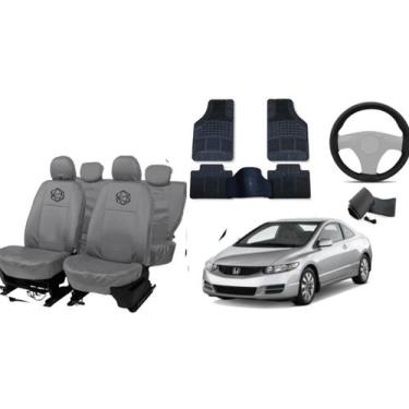 Imagem de Jogo de capa Civic couro cinza + volante + tapete top - ferro tech br