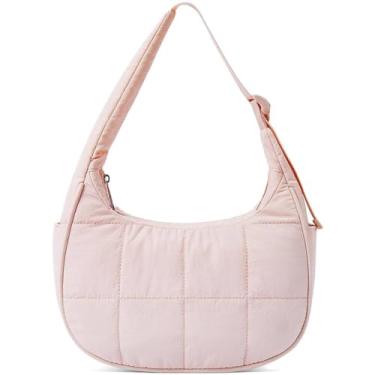 Imagem de Bolsa de ombro pequena crescente para mulheres bolsa acolchoada de nylon bolsa de ombro ajustável bolsa inchada, rosa