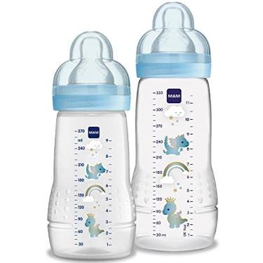 Imagem de MAM Baby Kit 2 Mamadeiras Easy Active Set, 270ml e 330ml Com Formato Ergonômico e Fácil de Segurar para Crianças 2+ Meses com Bico de Silicone Skinsoft, Azul