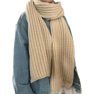 Imagem de Cachecol de malha de inverno cor branca inverno pescoço quente cachecol feminino longo cachecol quente outono e inverno cachecol para mulheres e homens, Branco, Medium