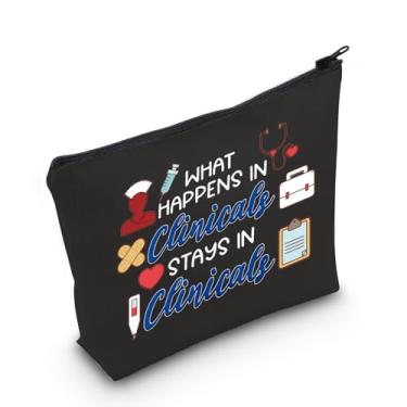 Imagem de POFULL Presente para instrutor clínico de enfermagem What Happens in Clinicals Stays in Clinicals Cosmetic Bag Medical Gift, Bolsa preta What Happens, 0