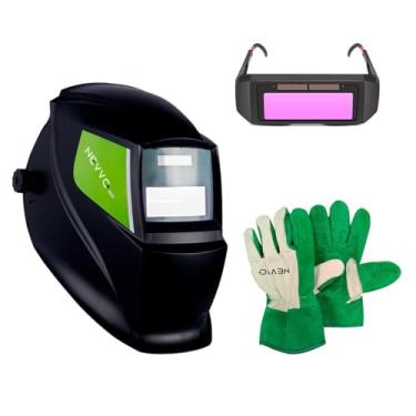 Imagem de Kit Máscara de Solda Com Escurecimento Automático MSN1200 + Luva de Raspa Vaqueta Cano Curto Multiuso NEVVO + Óculos de Solda Automático