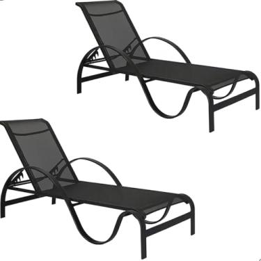 Imagem de Kit 2 Cadeira Espreguiçadeira Piscina Jardim Resistente Aluminio Preto Tela Sling