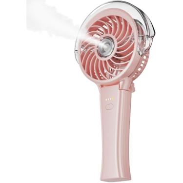 Imagem de KIBEE Ventilador De Nebulização Portátil - 4000Mah Recarregável, Tanque De Água De 50Ml, Ventilador De Mão Dobrável De 180° Com Spray De Névoa, Carregador Pessoal De 3 Velocidades, Carregador Portá