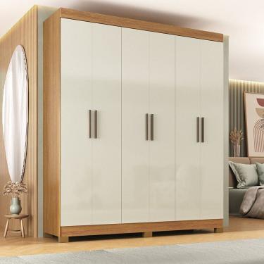 Imagem de Guarda-roupa Paris 6 Portas Mdp com Pés Cinamomo/Off White