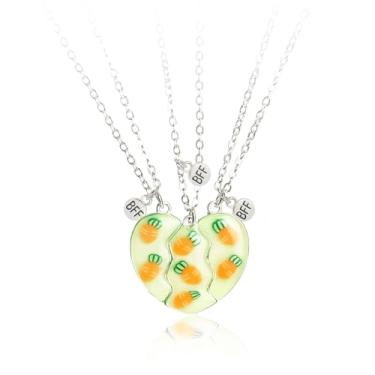 Imagem de Colares BFF Best Friend para 3 meias divisões coração BFF colar de morango coração amizade colar 3 irmãs por cenoura pingente joia amizade, One Size, Zinco, Sem Pedra Preciosa