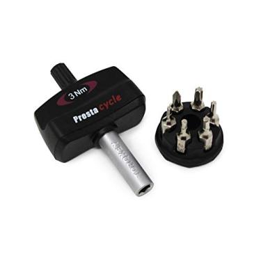 Imagem de Prestacycle Mini TorqKey – Ferramenta de torque predefinida de 3 Nm com 6 brocas de aço S2 e suporte – Precisa, compacta, segura para desparafusar – para manutenção de bicicletas, chave de torque para