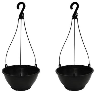 Imagem de 2 Vasos De Pendurar Suspensos Pra Plantas Cuia 21cm Mesa Cor, Preta