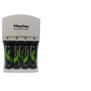 Imagem de Carregador De Pilhas Palito E Média Com 4 Pilhas Aa 4800mah - Maxday