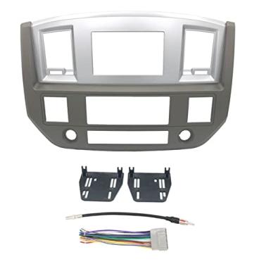 Imagem de Kit de instalação personalizada de peças cáqui c/ Din duplo estéreo de rádio kit de painel de instalação bisel + cablagem + adaptador de antena compatível com Dodge Ram 2006-2009 (Khaki/prata padrão arnês de fio não canbus)Custom Install Parts preto CIP