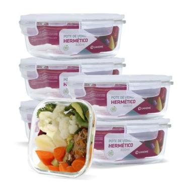 Imagem de Kit 6 Potes 800ml Vidro Hermético Marmita Tampa Plástico - U4home, Bra
