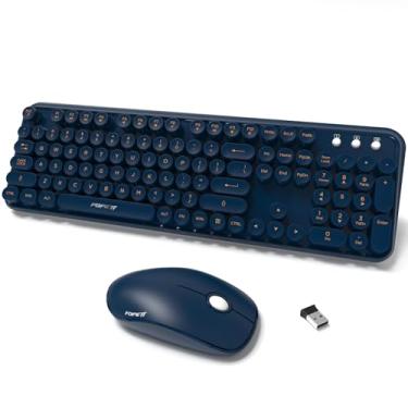 Imagem de Combo de teclado e mouse sem fio, máquina de escrever colorida de 2,4 GHz, teclado redondo de tamanho completo para escritório, computador, desktops, laptop (104 teclas azul profundo)