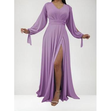 Imagem de Vestido Longo Festa Madrinha Manga Aberta Com Fenda E Decote - Casual 