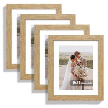 Imagem de Hongkee Conjunto de 4 porta-retratos 22 x 28, feito de vidro real e moldura de carvalho natural - exiba a imagem 18 x 23 com tapete ou 23 x 28 sem tapete, foto 23 x 27 cm para parede ou mesa
