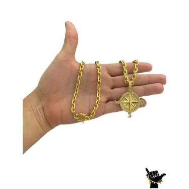 Imagem de Corrente Cadeado 6Mm + Pingente Bússola - Banhado A Ouro 18K - Tojoia1