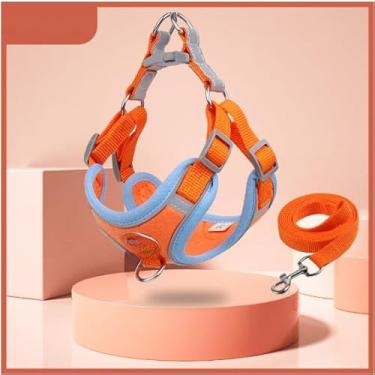 Imagem de Coleira Peitoral Cachorro E Gato, Conjunto De Guia + Coleira Tipo Colete Para Pet Pequenos E Médios(Laranja-S/2-3Kg)