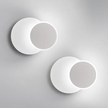 Imagem de BNHHLZ Conjunto De Arandelas Parede Led Modernas Brancas Com Duas Luzes Acrílico, Luminária 6000K, Lâmpada Regulável 8W, Redonda Para Ambientes Internos, Quarto, Cabeceira E Corredor