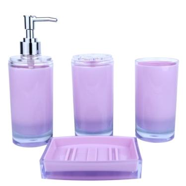 Imagem de ZOCOLOR Acessórios Para Banheiro: Copo De Acrílico Grosso, Porta-Escovas Dente, Dispensador Sabonete, Prato, Conjunto Quatro Peças, Estilo Simples, Tipo Cilíndrico (Lavanda)