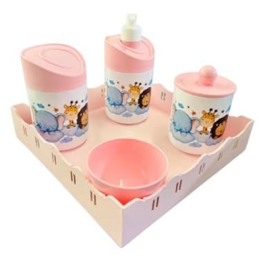 Imagem de Kit Higiene Bebê Safari Hora Do Sono C/bandeja MDF (Quadrada Rosa/Rosa)