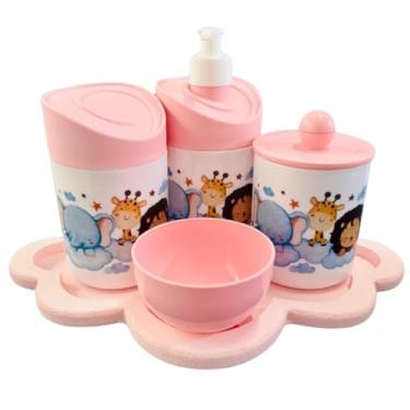 Imagem de Kit Higiene Bebê Safari Hora Do Sono C/bandeja MDF (Nuvem Rosa/Rosa)