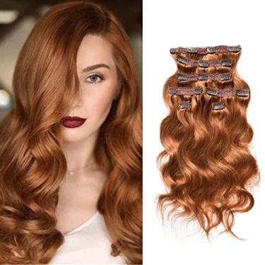 Imagem de viviaBella Clip In Body Wave Extensões De Cabelo Humano 20" Cobre Vermelho Cor Virgem Trama Dupla 7 Peças/Lote 120G/Conjunto 16 Grampos Para Beleza Meninas (120G 20", Vermelho)