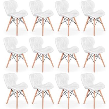 Imagem de Kit 12 Cadeiras de Jantar Charles Eames Slim Wood Estofada - Branco