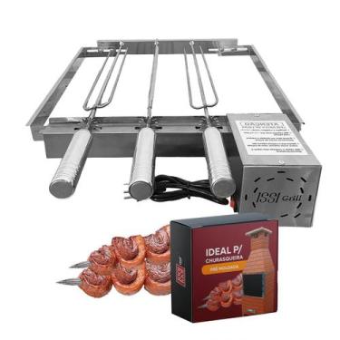 Imagem de Grill Giratório Inox 3 Espetos Churrasqueiras Pré Moldada Issi Grill, 