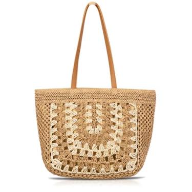 Imagem de QTKJ Bolsa de praia de palha para mulheres, sacola de grande capacidade, bolsa de mão para férias, viagens, uso diário (estilos 323