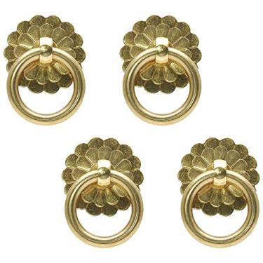Imagem de Murtenze 4 peças de puxador de anel de latão antigo dourado, puxadores de anel estilo vintage para armários de cozinha, armário de gavetas, móveis com parafusos