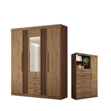 Imagem de Kit Guarda Roupa Espelho E Multi Uso Veronica Jatoba
