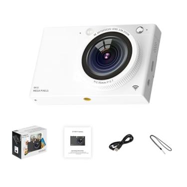 Imagem de Câmera digital portátil 4K CCD WiFi 64MP de alta resolução 2,83 polegadas Manual de tela Auto foco 28x Zoom digital construído em flash 80 efeitos de filtro para estudantes (Branco)