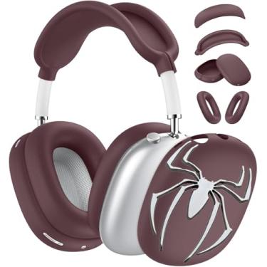 Imagem de [4 em 1] Capa para AirPods Max (2024/2020) Capa para fone de ouvido/capa para fones de ouvido com emblemas cromados de aranha 3D para fones de ouvido Apple AirPods Max (Borgonha)