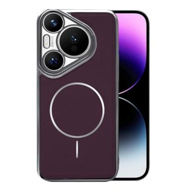 Imagem de FWYANZH Capa magnética para Huawei Pura 70 Ultra/70 Pro +/70 Pro/70, capa de couro galvanizado de carregamento sem fio fina à prova de choque, roxa, 70 Pro