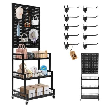 Imagem de NectaCol Painéis de Pegboard, suporte de exibição de quadro de metal de 3 camadas com painel de placa de fixação, suporte de exibição de quadro de pegboard, exibição de artesanato, exibição de arte e