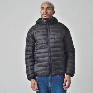 Imagem de Jaqueta Puffer Acolchoada Masculina Com Capuz Removível Preto Emporio Alex-Masculino