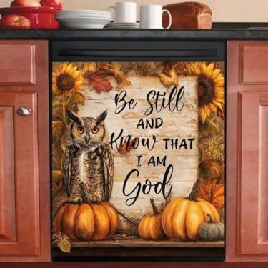 Imagem de Capa magnética frontal para porta da máquina de lavar louça, adesivo de ímã de abóbora girassol painel de geladeira, decoração cristã de Halloween para lava-louças, capa da porta da frente, adesivo de