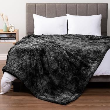 Imagem de PAVILIA Cobertor de cama queen de pele sintética tie-dye preto, cobertor de sherpa macio e quente para cama, cobertor de lã grossa de pelúcia fofa para sofá de sofá, cobertor grande peludo reversível