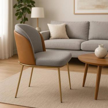 Imagem de Cadeira Estofada com Encosto Curvo e Base em Aço Carbono – Luna Exclusiva