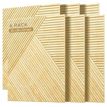 Imagem de Painéis acústicos para parede e teto - Pacote com 6 painéis de parede decorativos com aparência de madeira, carvalho natural