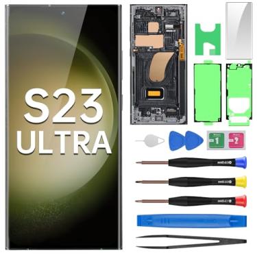 Imagem de BESJMYT Para Samsung Galaxy S23 Ultra AMOLED Screen Replacement OLED Display Touch Digitalizador Montagem completa com moldura verde e botão lateral Kit de ferramentas de reparo de vidro SM-S918U