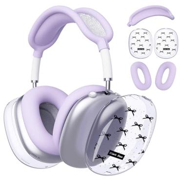 Imagem de BlHMCASE Capa de fone de ouvido para AirPods Max, bonito Kawaii, laço preto, transparente, capa de silicone roxo para fones de ouvido para Apple AirPods Max